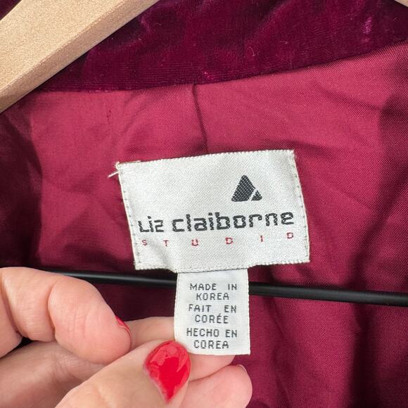 Vintage Liz Claiborne Studio Velvet Blazer Jacket Deep Burgundy Plum Size 12 - Picture 3 of 10